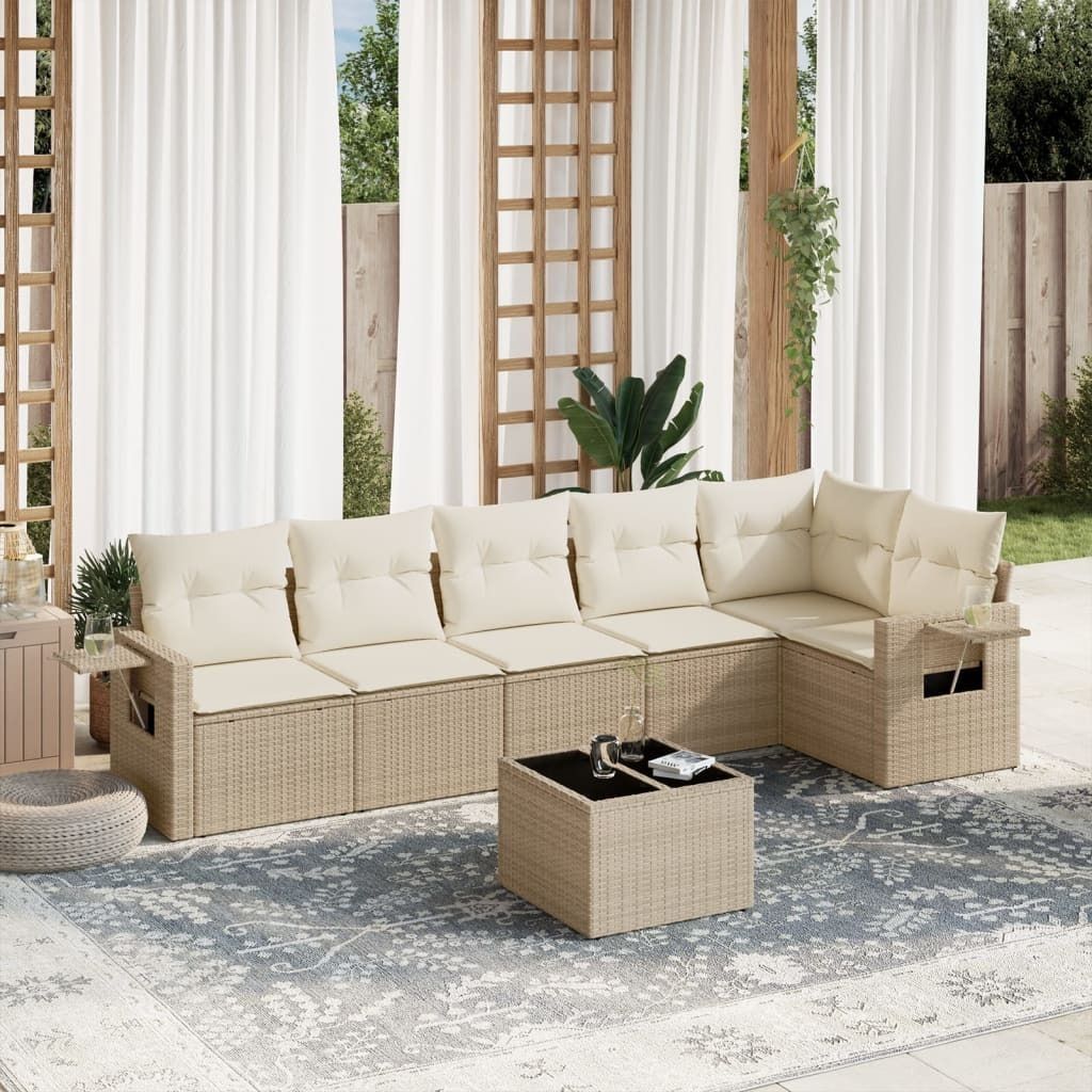 Maison Exclusive - 7-tlg. Garten-Sofagarnitur mit Kissen Beige Poly Rattan