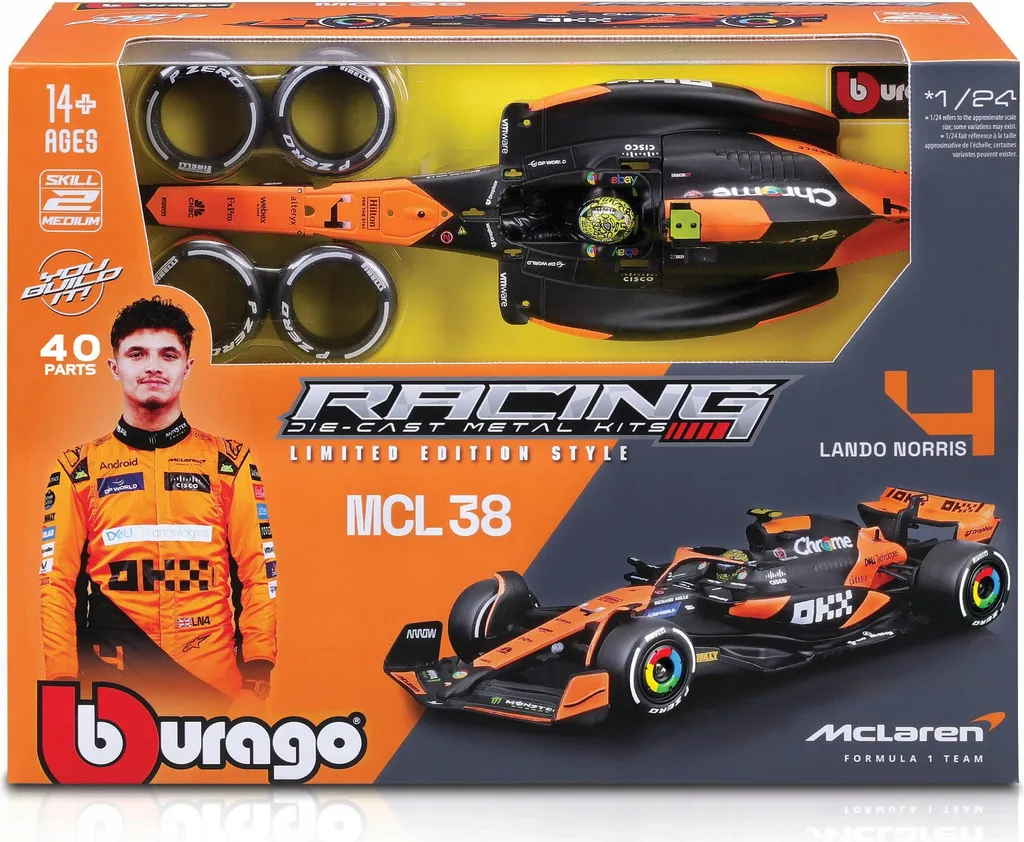 McLaren MCL38 Lando Norris 1:24 Bburago Modèle Métal Précis à Monter