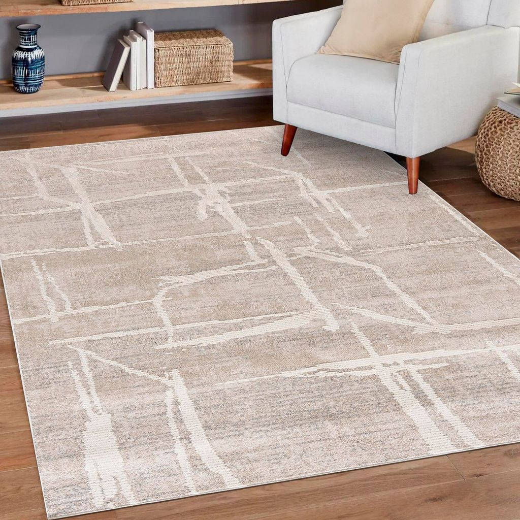 Mazovia Teppich Beige Modern Abstrakt - Wohnzimmer, Schlafzimmer, Esszimmer, Büro, Kurzflor Rechteckig - Zertifikat, Braun - 120 x 170 cm