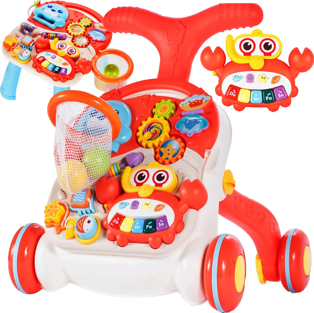 Aide à la Marche Bébé 12 Mois : Chariot Interactif 5en1 Piano Musique Rouge