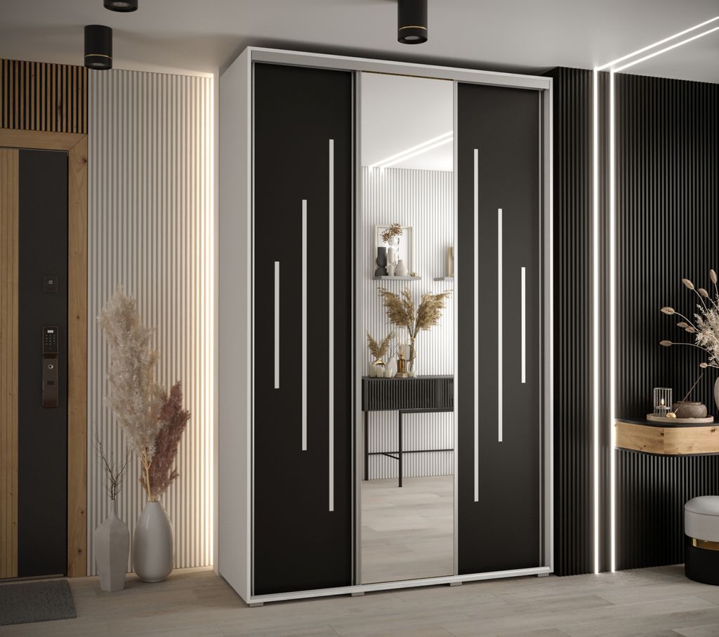 Kleiderschrank YVONA 13 - 160/45 cm, weiß/schwarz/silber