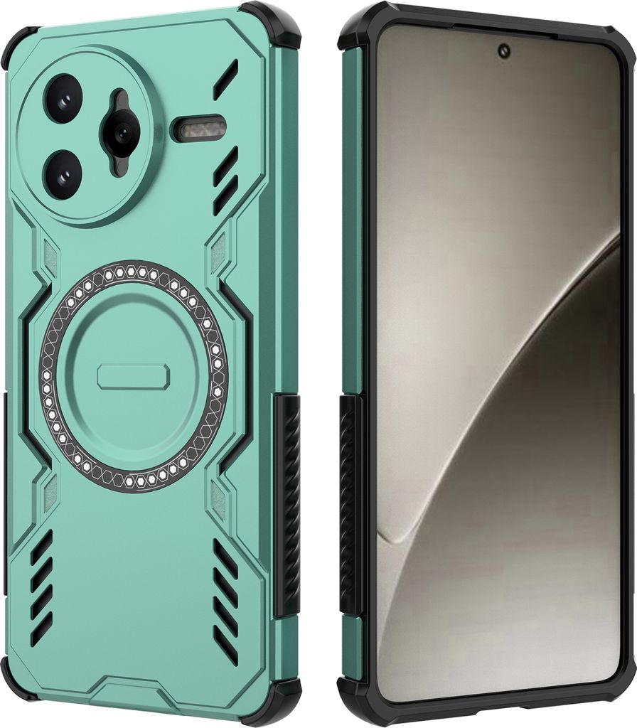 Magnetisch Hülle für Xiaomi Poco F7 Ultra / Redmi K80 Pro, Hybrid PC TPU Bumper Stoßfestes Loch Wärmeableitung Handyhülle Grün