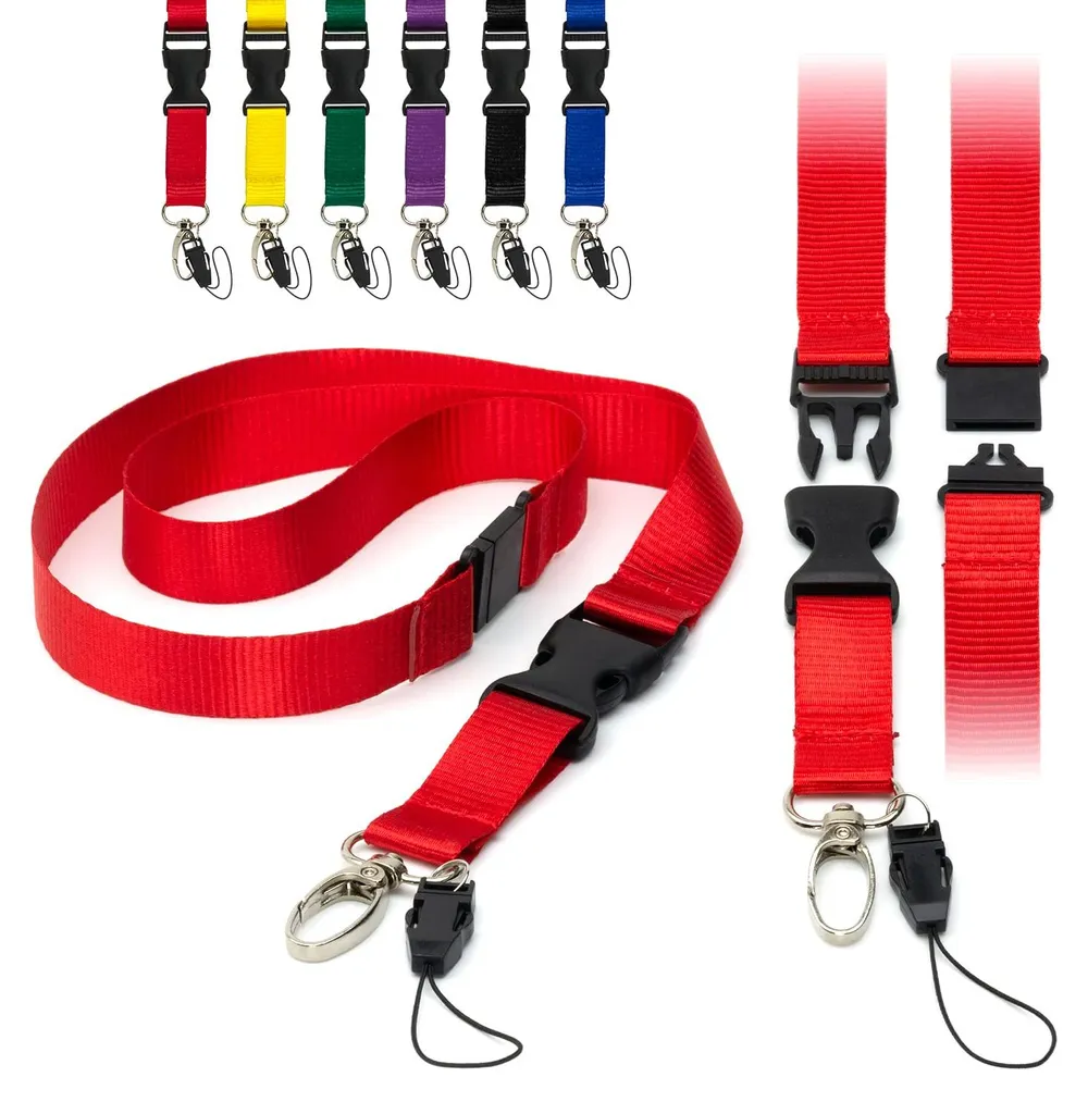 Lanyards Rouges Anti-perte avec Fermeture Sécurité et Clip Robuste x10