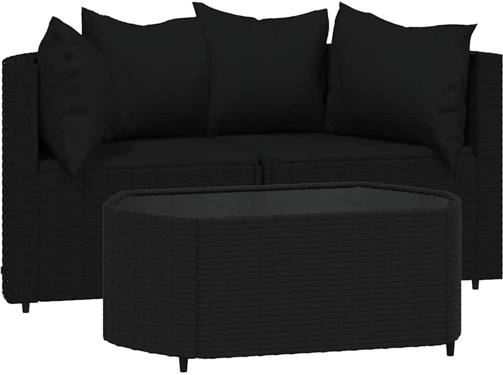 vidaXL 3-tlg. Garten-Lounge-Set mit Kissen Schwarz Poly Rattan