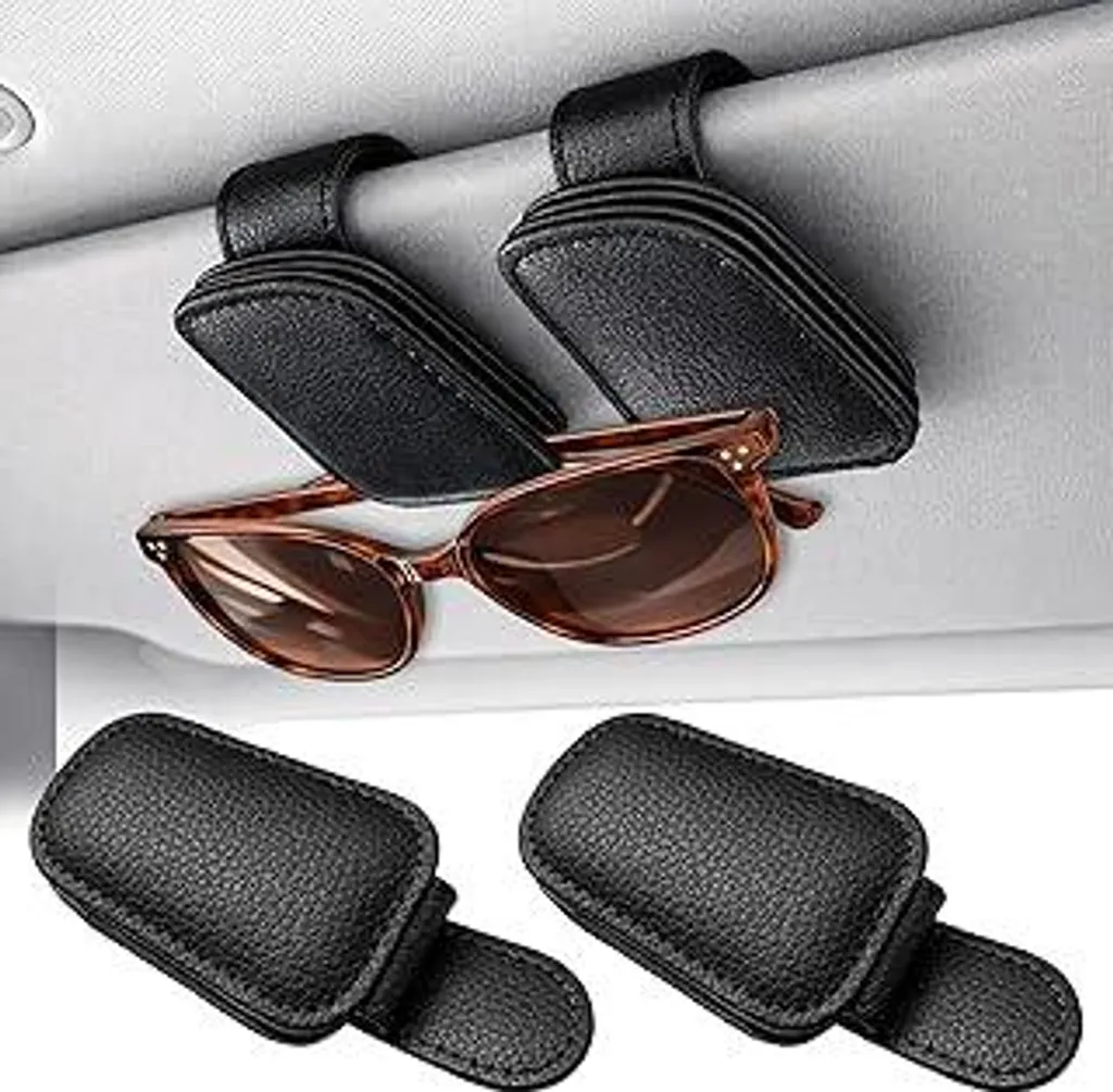 Portaocchiali Auto Comfort - Coppia Supporti Pelle per Sole e Mappe