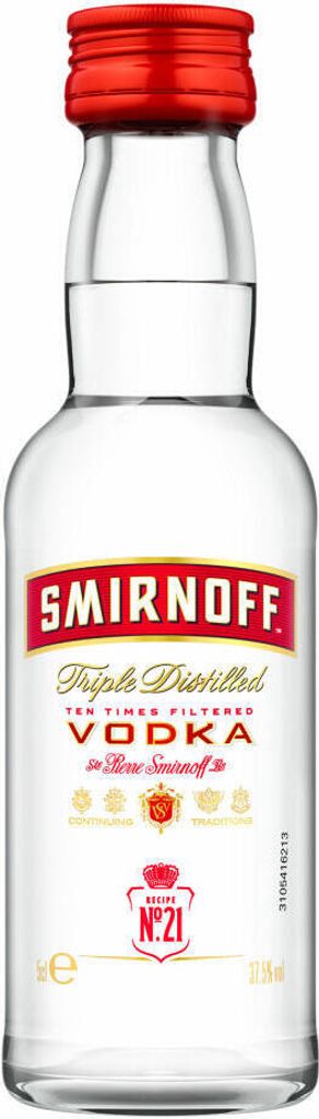 Smirnoff Red No. 21 Premium Vodka Triple Destilled, Wodka, Alkohol, Alkoholgetränk, Flasche, Miniatur, PET, 40 %, 50 ml, 724617