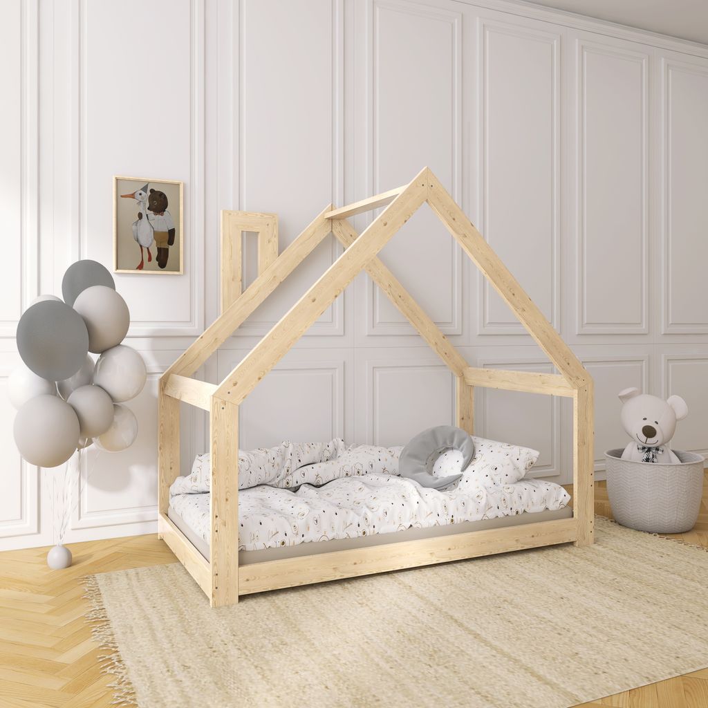NeeSleep Hausbett 90x200 cm ohne Rausfallschutz mit Schornstein Symmetrisch