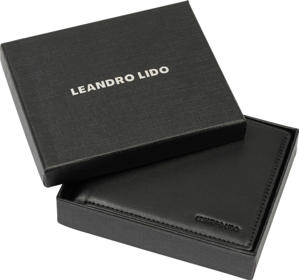 LEANDRO LIDO Classic Geldbörse | Kompakt & flach | Mit Kartenfächern, Scheinfach & Münzfach | Hochwertiges Kunstleder | schwarz | LL-14