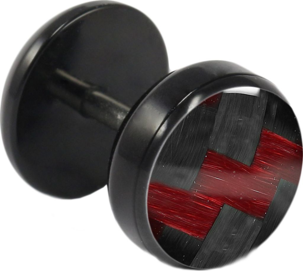 Fake Plug Ohrstecker schwarz Carbonfaser in verschiedenen Farben und Größen Größe - 10 mm Farbe - Rot