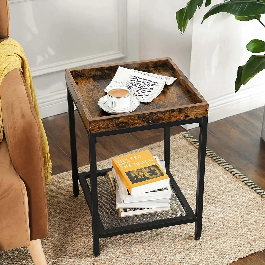 Table d'appoint avec tablette grillagée robuste pour salon ou chambre