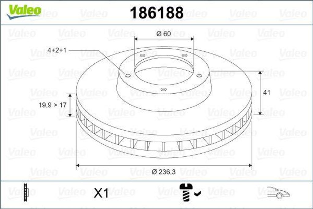 VALEO 186188 Bremsscheibe OE 93281952 kompatibel mit Lanos, Nexia, Astra F, Combo, Corsa A, Corsa B, Vectra