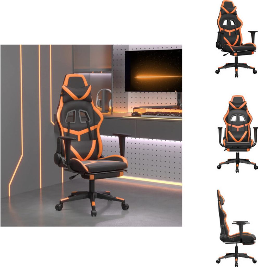 vidaXL Gaming-Stuhl mit Fußstütze Schwarz und Orange Kunstleder - Gaming-Sessel
