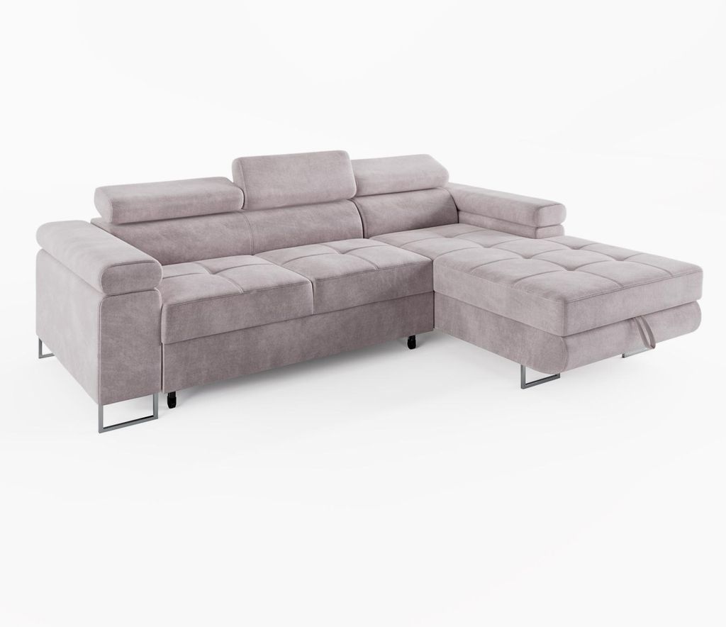 ECKSOFA VEMO MINI Rechts Hellrosa Velour-Stoff Kompakter Komfort für Wohnräume