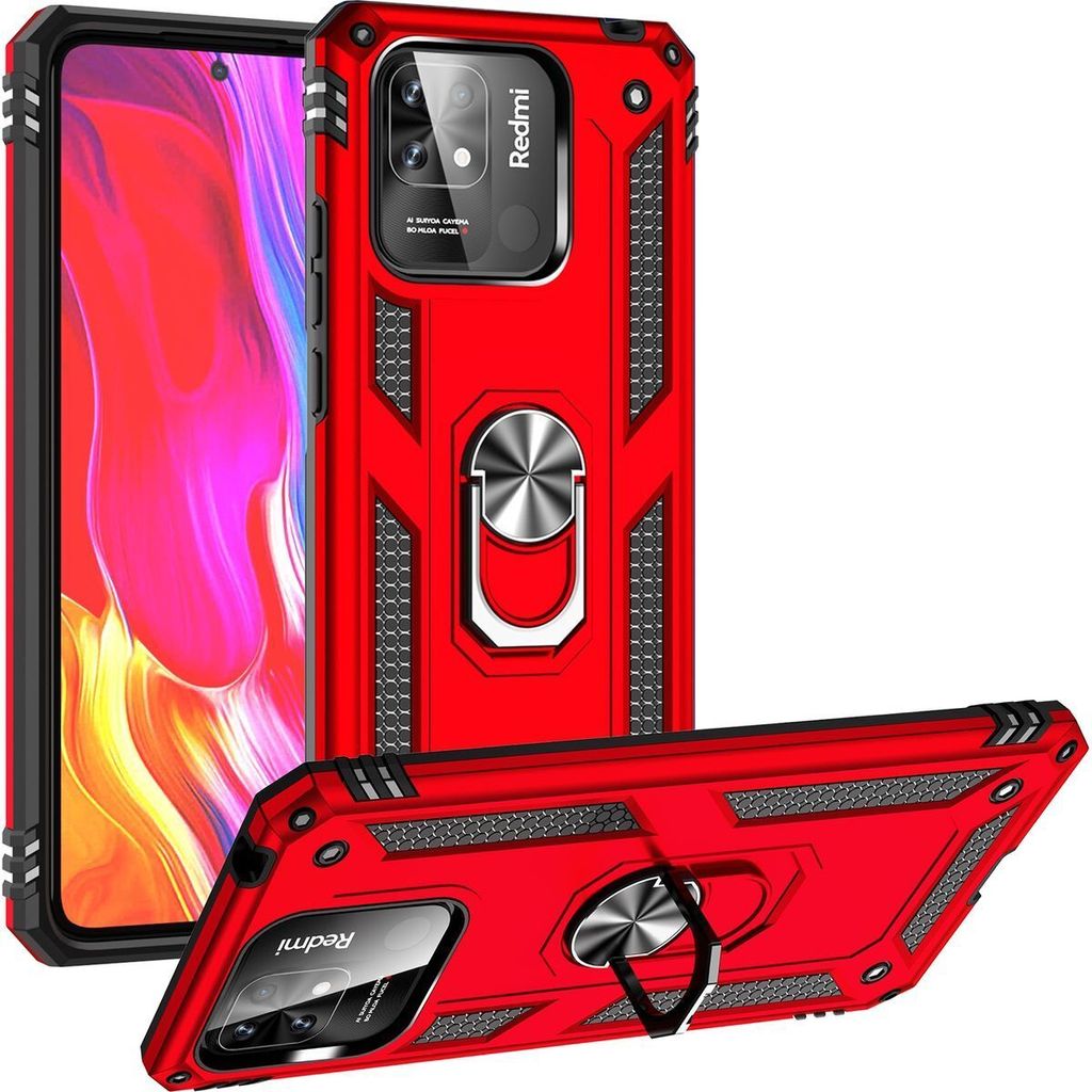 Mobigear Armor Ring Xiaomi Redmi 10C Hülle Hardcase Backcover Stoßfest mit Ringhalter - Rot