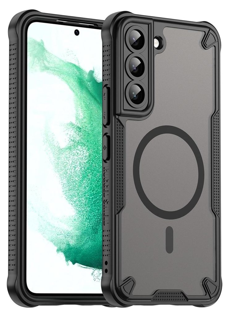 A phone case with a magnetic ring is shown on a white background.