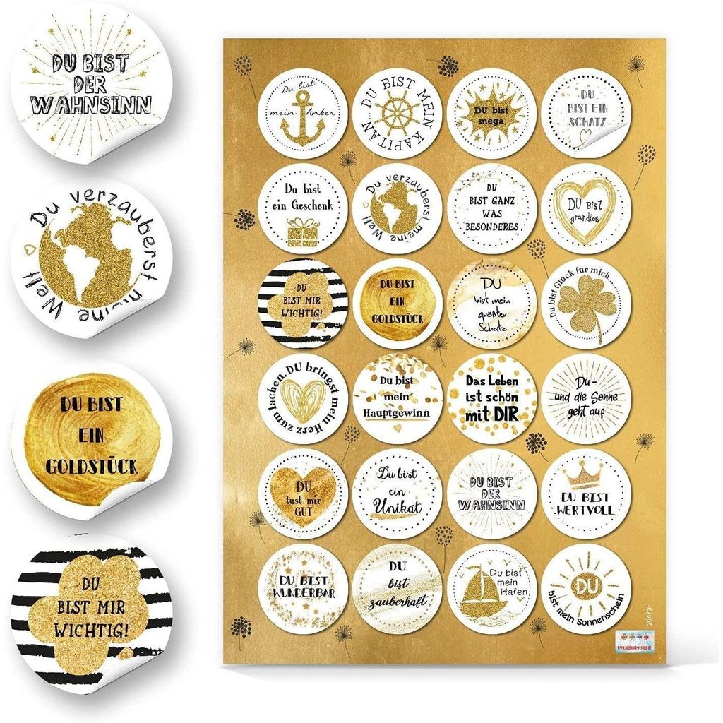 Logbuch-Verlag 24 Geschenkaufkleber gold weiß schwarz DU BIST ... - Motivationsaufkleber Aufkleber Sticker Liebe Freundschaft48 Aufkleber / 2 Bögen