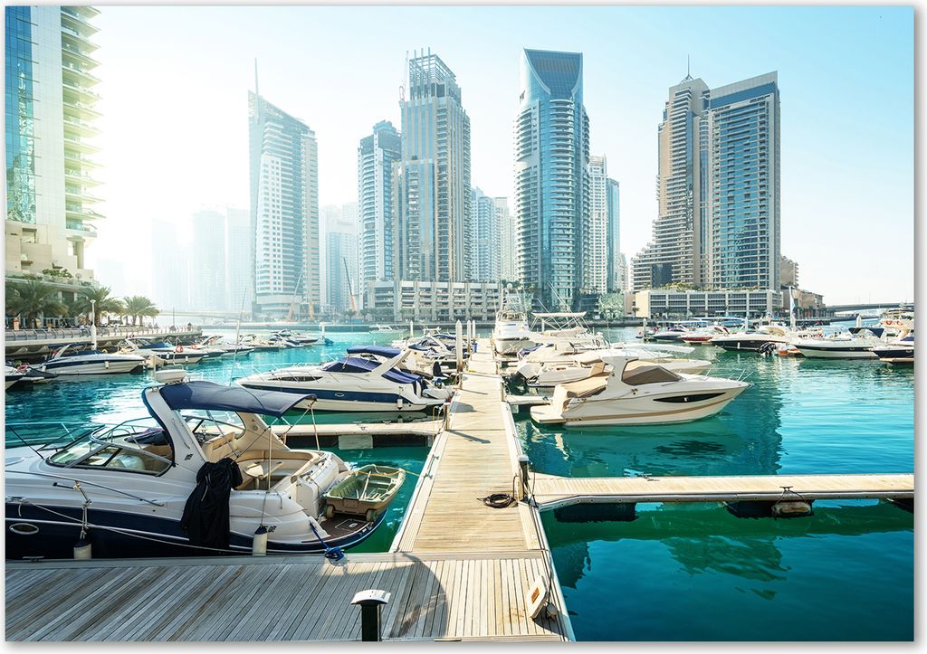 Tulup Leinwandbild - 100x70 cm - Wandkunst - Drucke auf Leinwand - Leinwanddruck - Sehenswürdigkeiten & Architektur - Blau - Marina in Dubai
