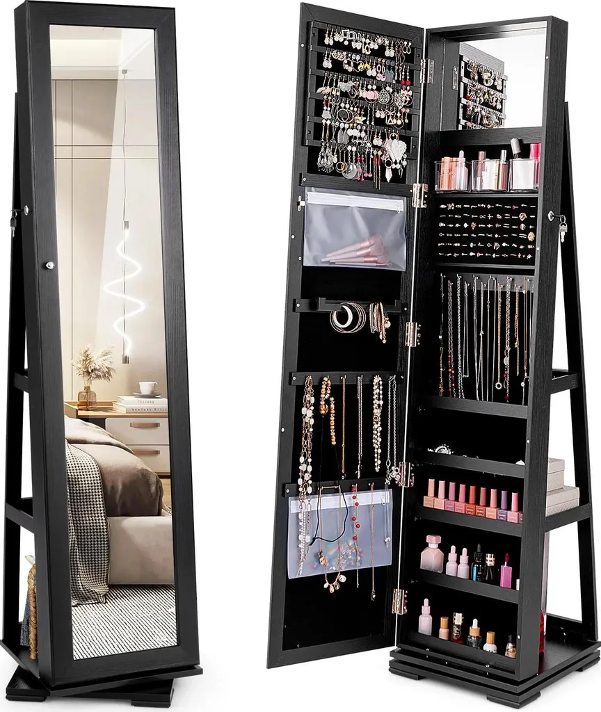 Psyché armoire à bijoux verrouillable avec miroir de maquillage - 160cm