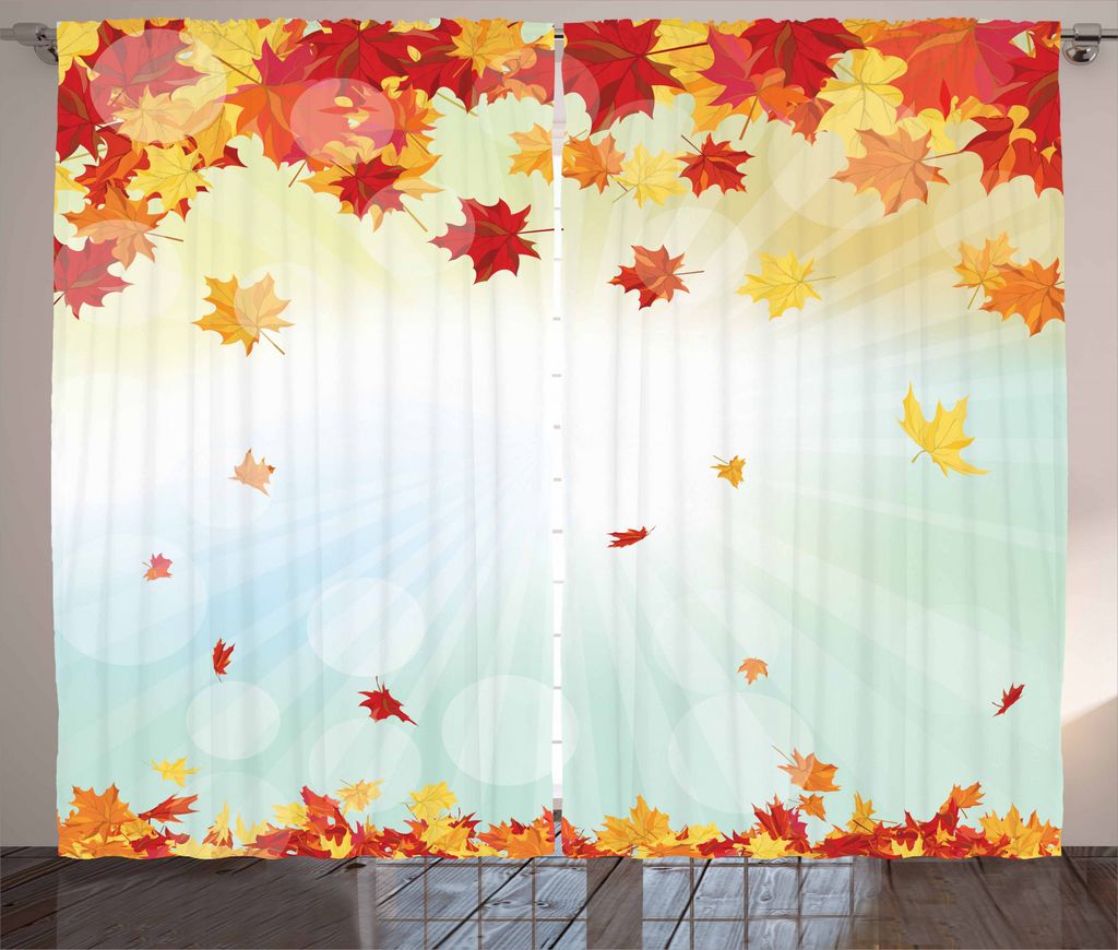 ABAKUHAUS Herbst Rustikaler Gardine, Fallen Maple Leaves, Schlafzimmer Kräuselband Vorhang mit Schlaufen und Haken, 280 x 245 cm, Mehrfarbig