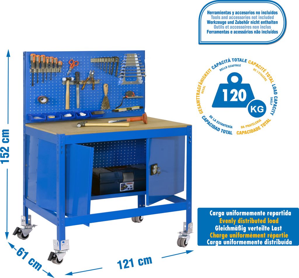 Werkbank ohne Parafuses SIMONWORK MOBILE BT2 CABINET 1200 BLAU/HOLZ
