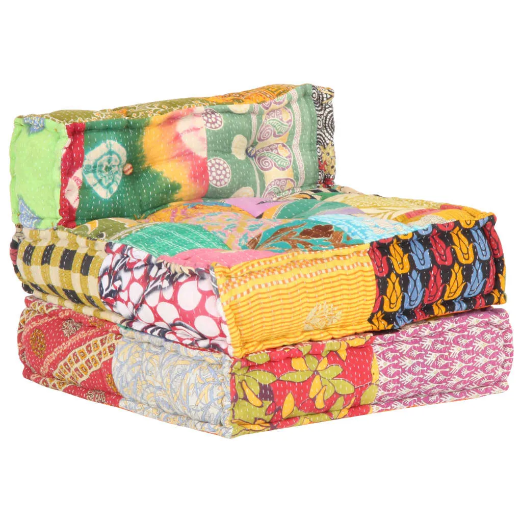 Pouf bas patchwork tissu multicouleur - Chauffeuse modulaire design - 9