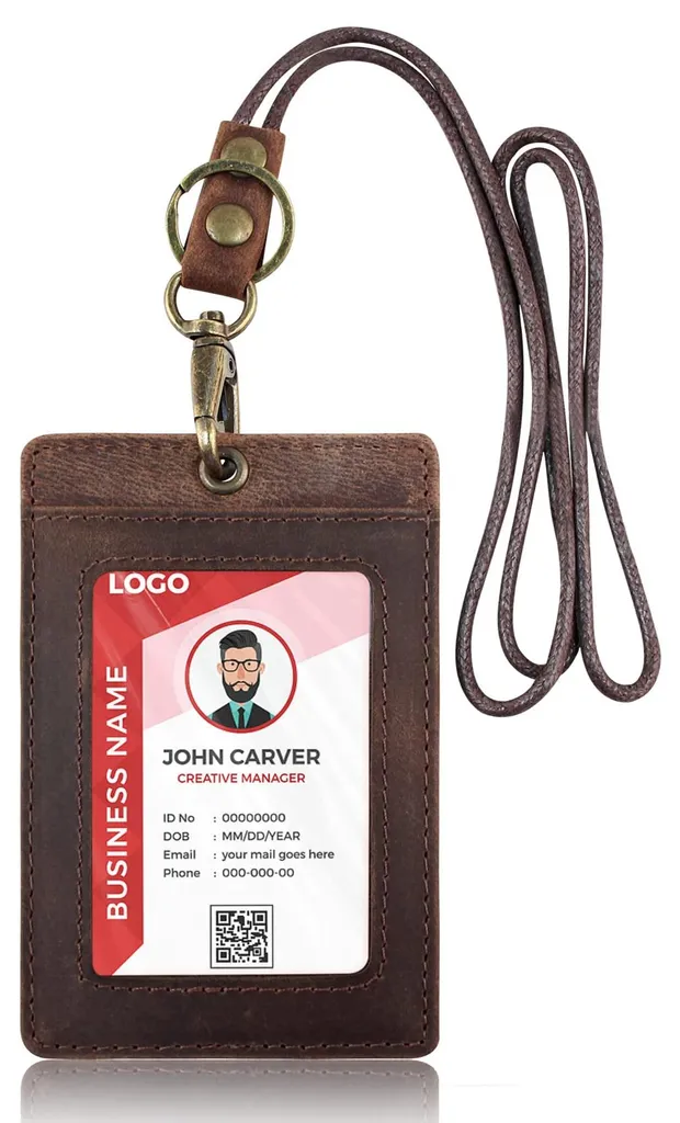 Porte-carte anti-perte en similicuir marron foncé avec cordon renforcé