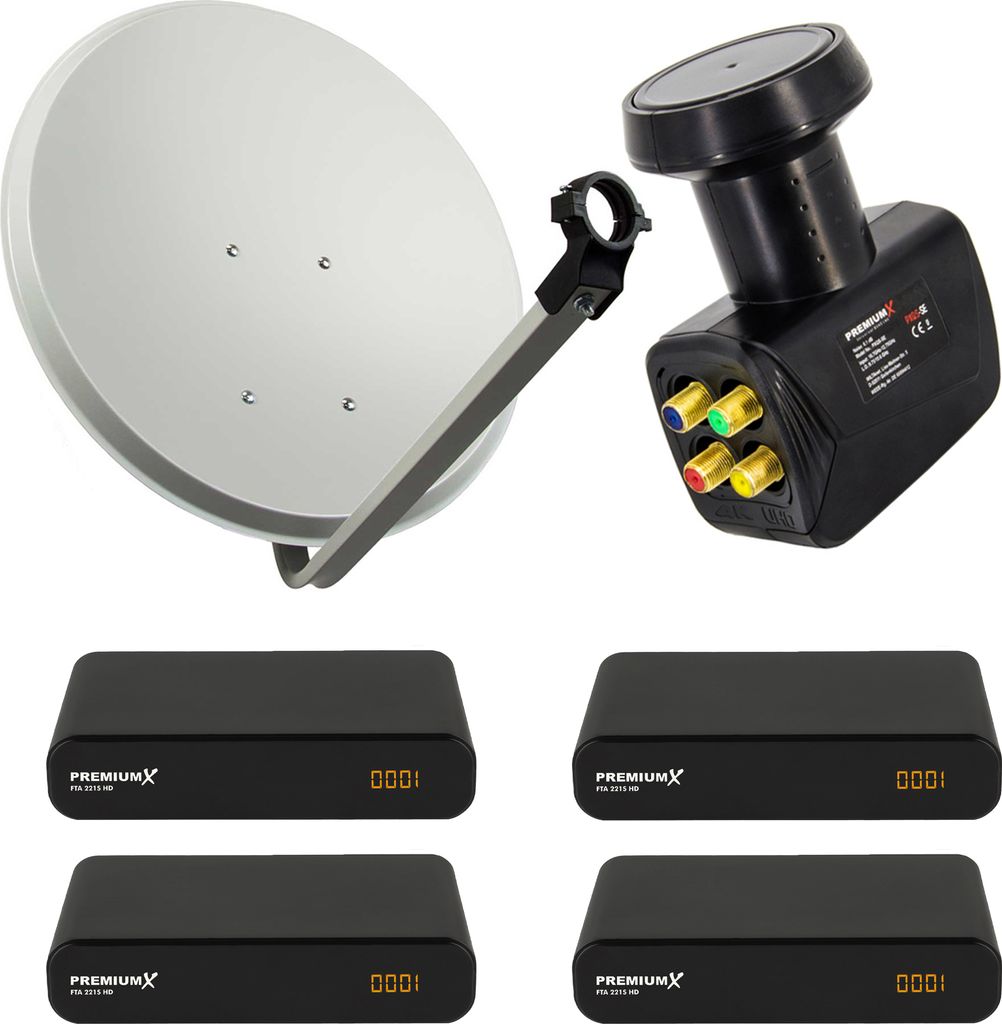 PremiumX SAT Anlage 60cm Satellitenantenne Quad LNB 4x TV Receiver