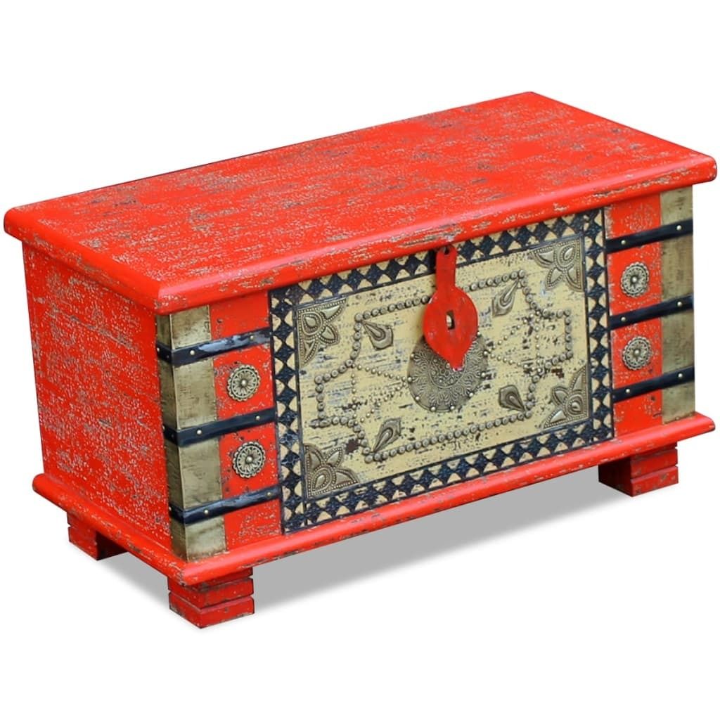 Design Aufbewahrungstruhe Rot Mangoholz 80x40x45 cm, Truhen 2024 Neu