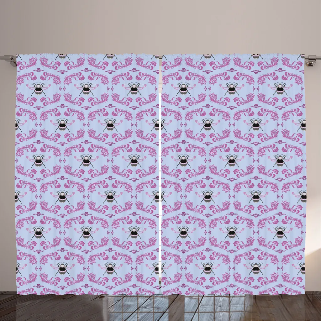 ABAKUHAUS Bienenkönigin Tenda rustica, motivi decorativi curvi, tende universali per soggiorno con passanti e ganci, 280 x 245 cm, Pale Ceil Blu Fucsia