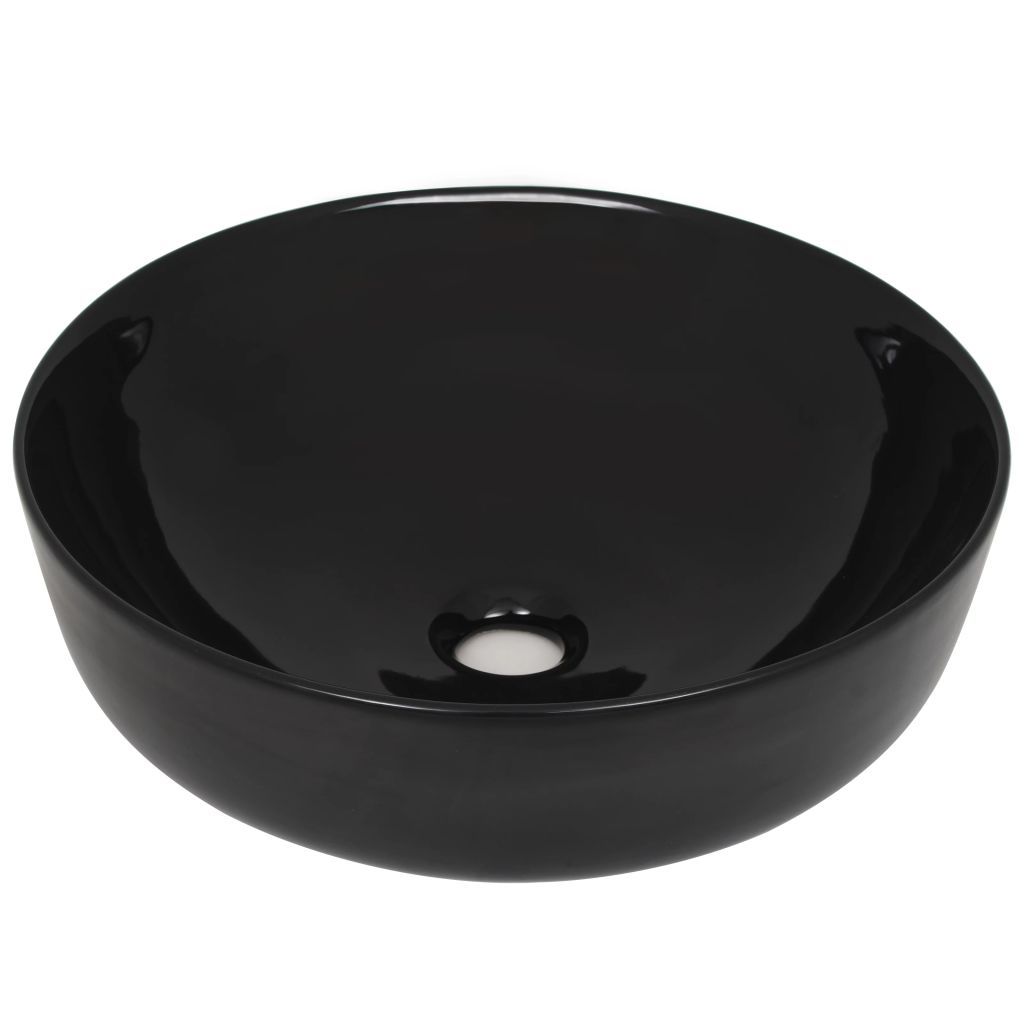 vidaXL Umywalka ceramiczna okrągła czarna 41,5 x 13,5 cm Zdjęcie produktu 