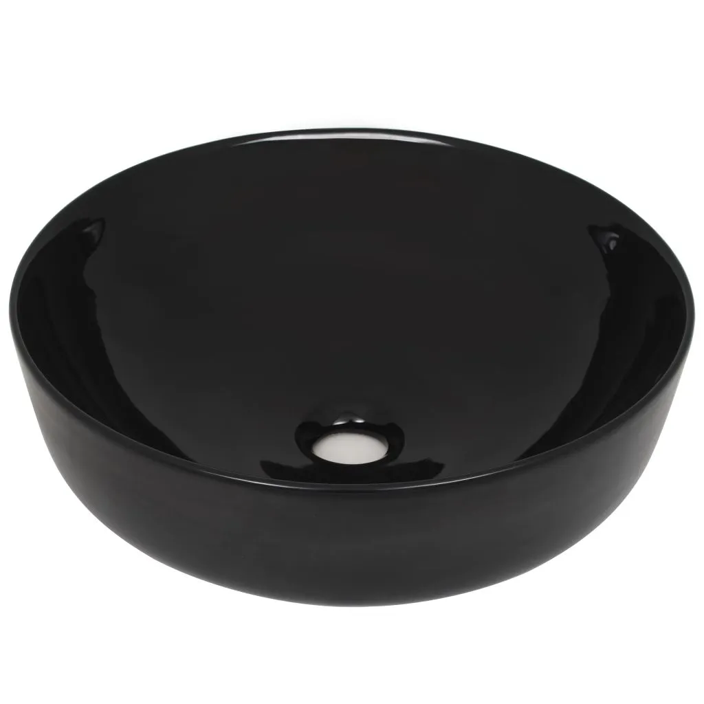 vidaXL Lavabo Ceramica Nero 41,5 cm - Lavello Tondo Arredo Bagno