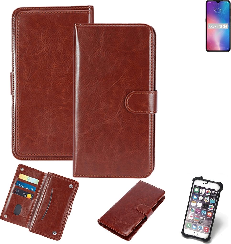 K-S-Trade 360° Hülle kompatibel mit Xiaomi Mi 9 Transparent Edition braun Kunstleder Case BookCase WalletCase Kunstlederederhülle Handyhülle,