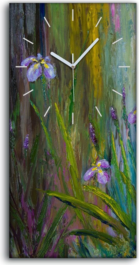 Wohnzimmer-Bild Leinwand Uhr Geräuschlos 30x60 Iris Windblumen abstrakte - weiße Hände