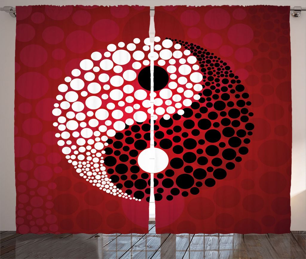 ABAKUHAUS Ying Yang Rustikaler Vorhang, Abstraktes Kosmos-Zeichen, Wohnzimmer Universalband Gardinen mit Schlaufen und Haken, 280 x 225 cm, rot