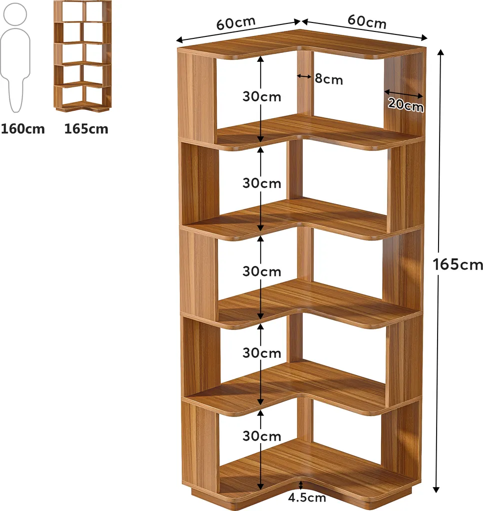 Tribesigns Bibliothèque d'Angle Industrielle 6 Étages Bois et Métal 165cm