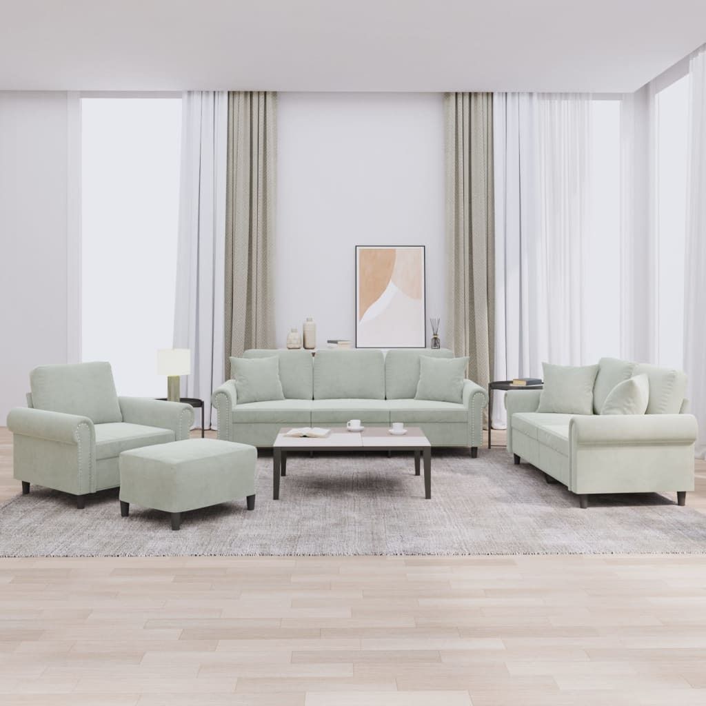 Design 4-tlg. Sofagarnitur mit Kissen Hellgrau Samt, Schlafsofas 2024 Neu