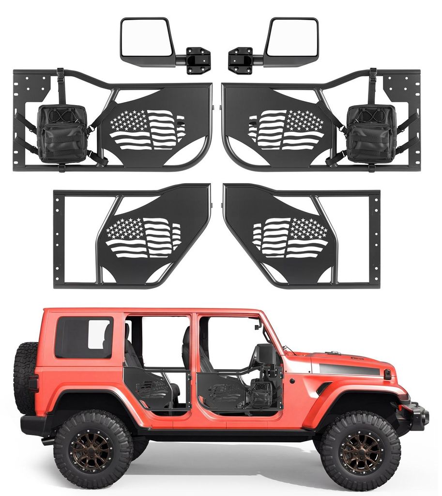 Offroad-Röhrentüren - Halbtüren-Set 4-türig - Kompatibel mit Wrangler JK Unlimited 2007–2018 - Stahl - Vorne/Hinten - DOT-Außenspiegel - Auf...