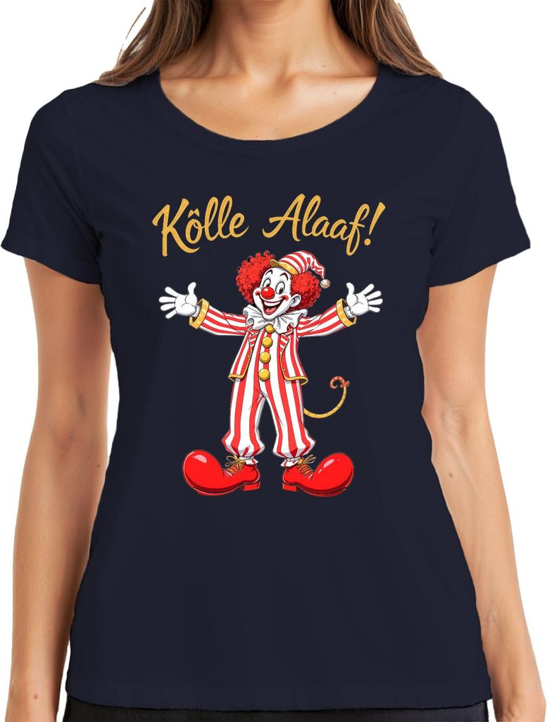 Kölle Alaaf Karneval Clown Köln Fasching rot weiß gestreift Damen T-Shirt, Navy, XXL