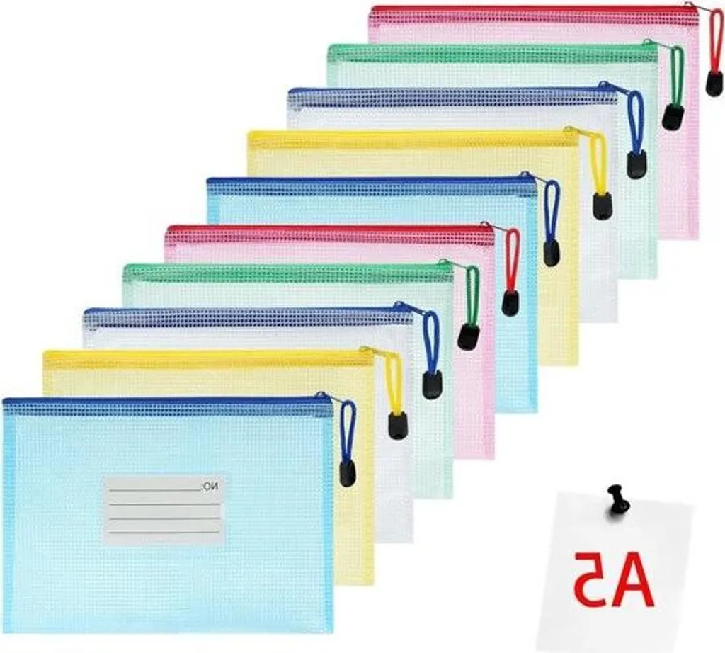 Pochette de rangement A5 étanche avec zip et porte-étiquette intégré