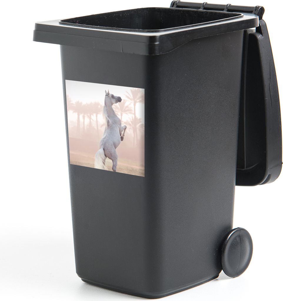 MuchoWow Mülltonnenaufkleber Pferd - Sand - Palme 40x40 cm - Abfall-Aufkleber - Container - für Abfallcontainer