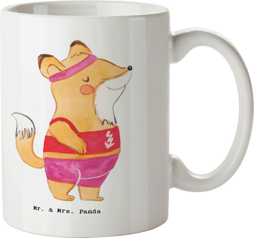 Mr. & Mrs. Panda Bedruckte Tasse Sportlehrerin Herz - Weiß - Geschenk, Kaffeetasse, Trinkbecher, Teetasse, Becher, Pott