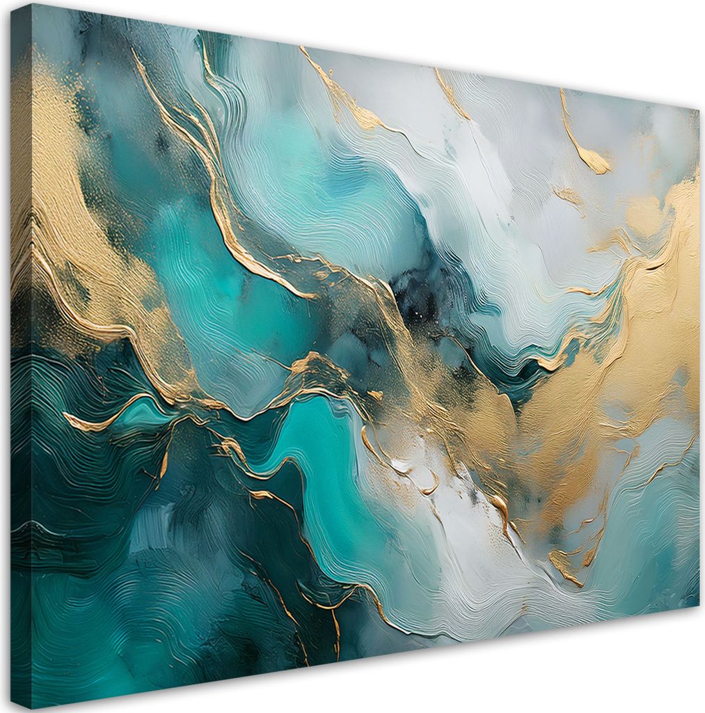 Leinwandbild Marmor Abstraktion Glamour Gold Türkis 60x40 Feeby Bunt bild für die wand bereit zum aufhängen