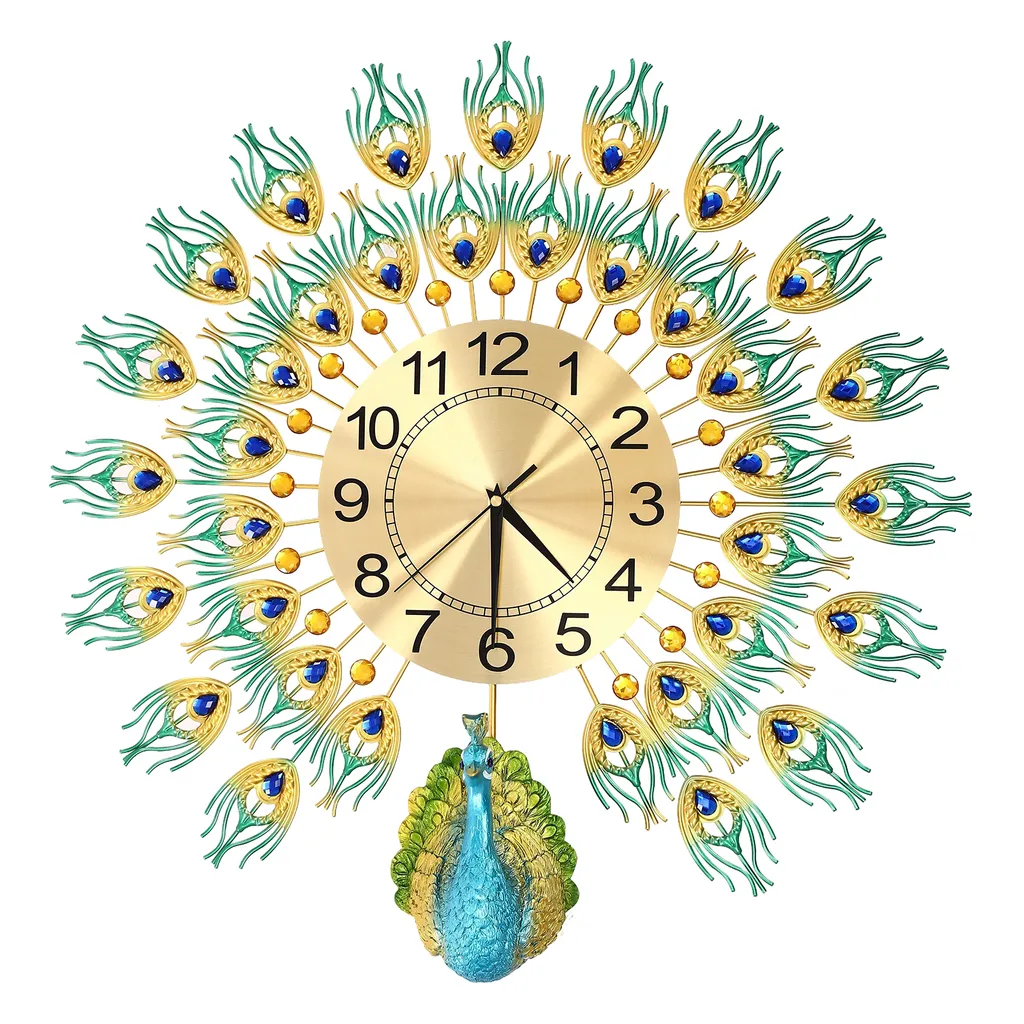 Grande horloge murale décorative paon, pendule murale géante pour salon