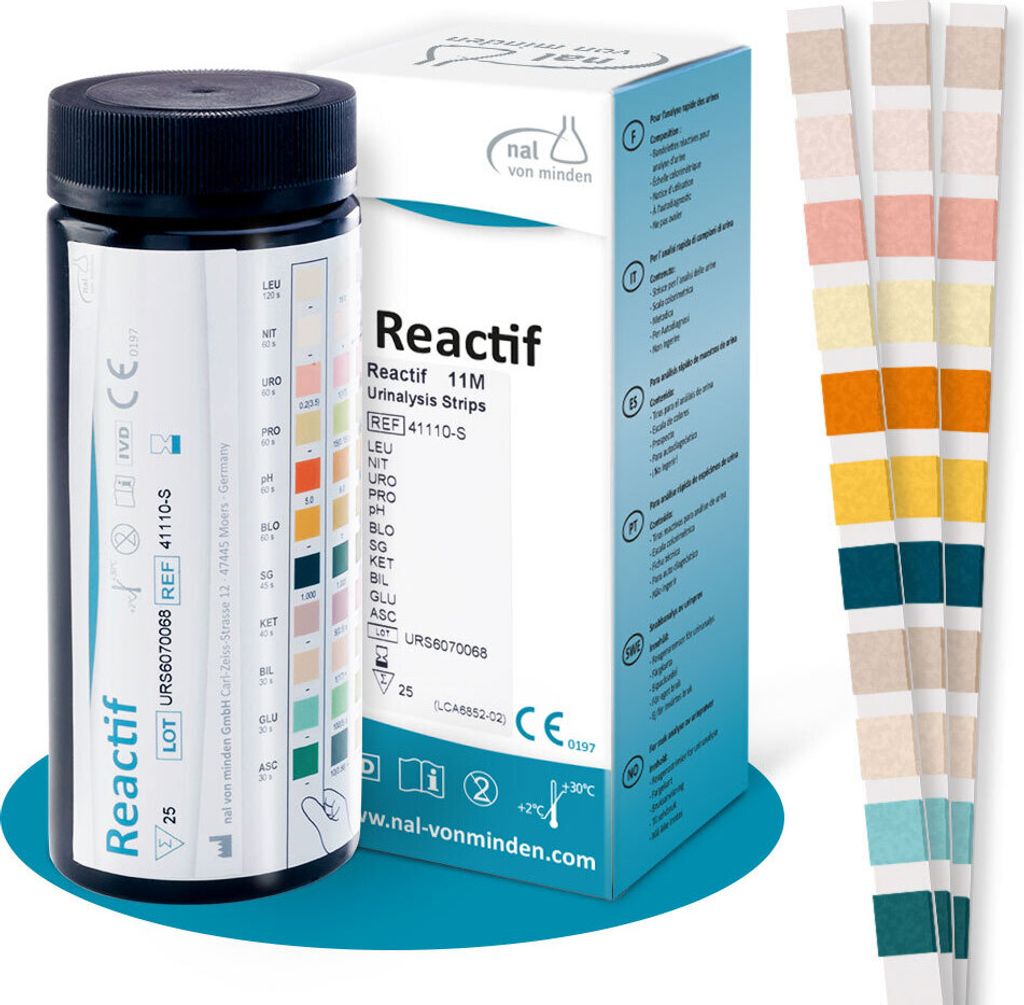 Reactif Gesundheitstest - Urin Teststreifen für 11 Parameter - 25 Teststreifen in der Runddose