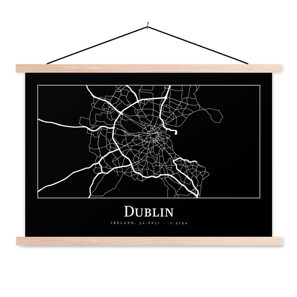 MuchoWow Textilposter Stadtplan - Dublin - Karte 60x40 cm mit holzfarbenen Rahmen - Bilder