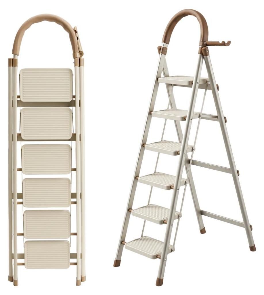 Scala color beige 6 gradini pieghevole leggera scala Immagine del prodotto 