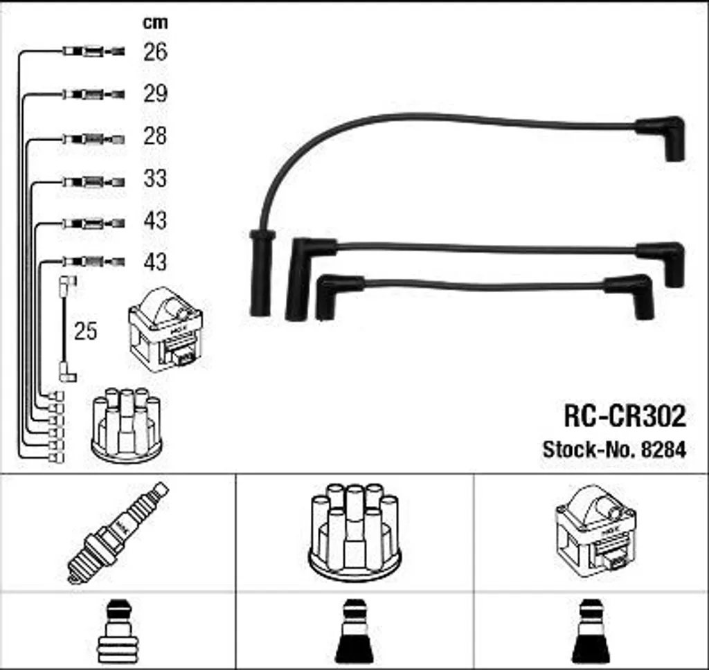 NGK 8284 Set cavi accensione OE 05017059AA compatibile con Wrangler, Cherokee