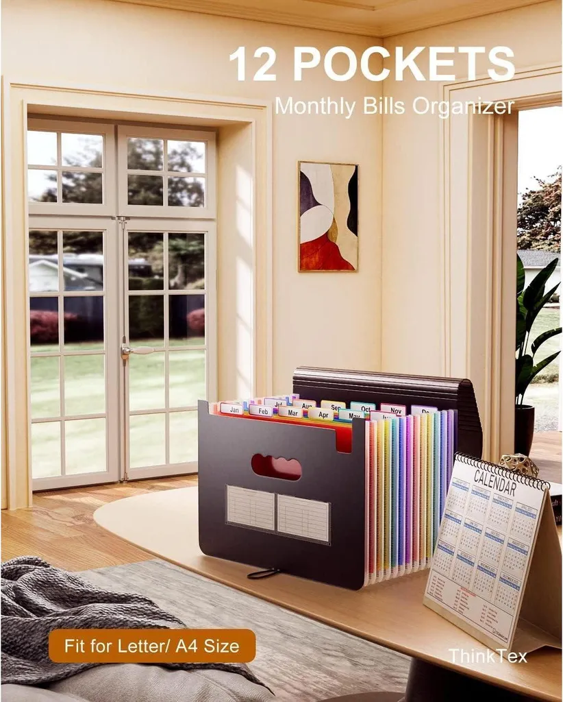 Classeur extensible A4 12 compartiments en plastique noir résistant - 2
