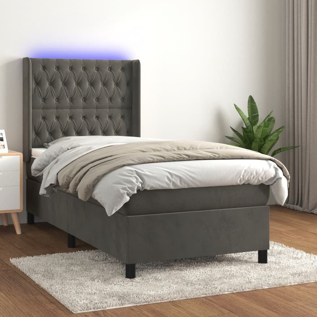 The Living Store Boxspringbett mit Matratze & LED Dunkelgrau 90x190 cm Samt