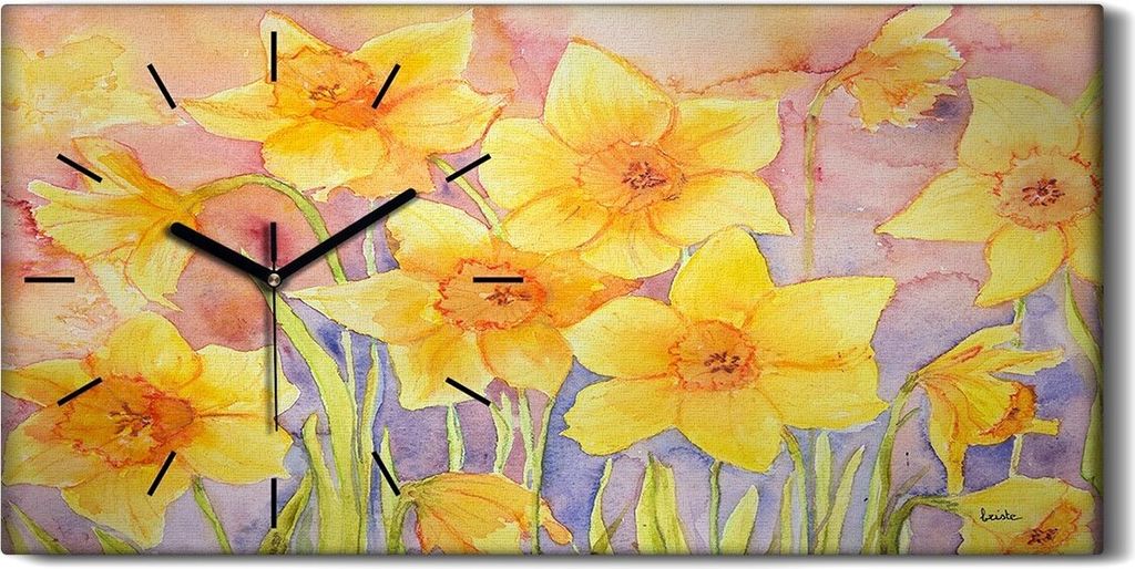 Leinwand Wanduhr Wandkunst Uhr Geräuschlos 60x30 Gemälde Abstrakte Blumen Kunst - schwarze Hände